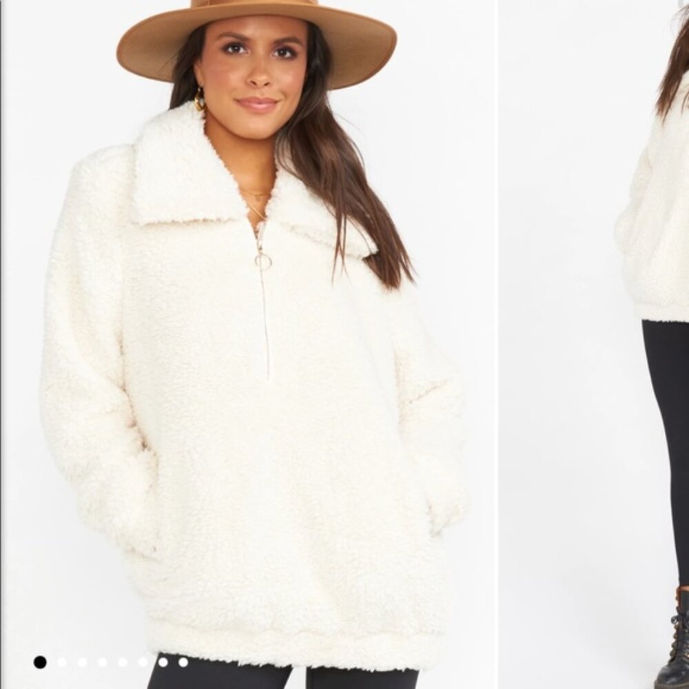 SHOW ME YOUR MUMU Kassidy WHITE/CREAM Faux Fur Zip PULLOVER LONG SLEEVES XL!